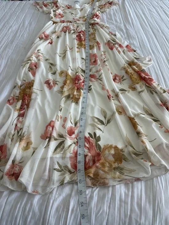 Alexa B nites Floral Ivory Midi Dress with Pink & Gold Blooms - Picture 6 of 7